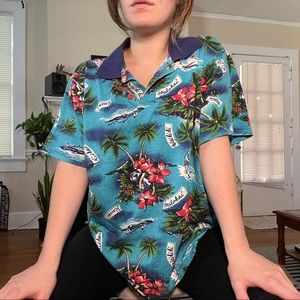 Vintage Blue Tropical Hawaiian Shirt - tourist daddi vibes